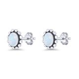 Oval Lab Created White Opal Beaded Bali Stud Earring Oxidized 925 Sterling Silver Wholesale