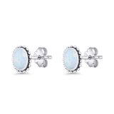 Oval Solitaire 6.8mm Beaded Stud Earring Lab Created White Opal 925 Sterling Silver Wholesale