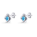 Turtle Stud Earring 8.8mm Oxidized Lab Created Blue Opal 925 Sterling Silver Wholesale