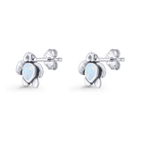 Turtle Stud Earring 8.8mm Oxidized Lab Created White Opal 925 Sterling Silver Wholesale