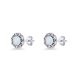 Sunflower Stud Earring 8.8mm Lab Created White Opal Oxidized 925 Sterling Silver Wholesale