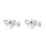 Bee Butterfly Stud Earring Lab Created Blue Opal Push Back 925 Sterling Silver Wholesale