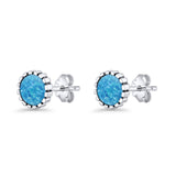 Half Ball Round Stud Earring Lab Created Blue Opal 925 Sterling Silver Wholesale