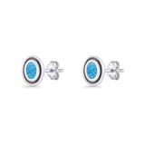 Oval Stud Earring 7.8mm Lab Created Blue Opal Oxidized 925 Sterling Silver Wholesale