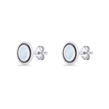 Oval Stud Earring 7.8mm Lab Created White Opal Oxidized 925 Sterling Silver Wholesale