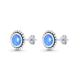 Round Lab Created Blue Opal Beaded Oxidized Stud Earring 925 Sterling Silver Wholesale