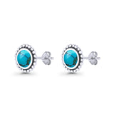 Round Turquoise Beaded Oxidized Stud Earring 925 Sterling Silver Wholesale