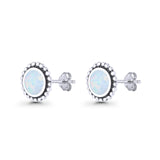 Round Lab Created White Opal Beaded Oxidized Stud Earring 925 Sterling Silver Wholesale