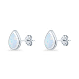 Pear Teardrop 9.3mm Solitaire Lab Created White Opal Stud Earring 925 Sterling Silver Wholesale