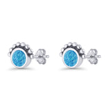 Round Solitaire Lab Created Blue Opal Oxidized Stud Earring Beaded 925 Sterling Silver Wholesale