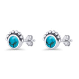 Round Solitaire Turquoise Oxidized Stud Earring Beaded 925 Sterling Silver Wholesale