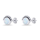 Round Solitaire Lab Created White Opal Oxidized Stud Earring Beaded 925 Sterling Silver Wholesale