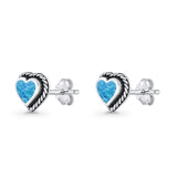 Heart Twisted Rope Solitaire Lab Created Blue Opal Stud Earring Oxidized 925 Sterling Silver Wholesale