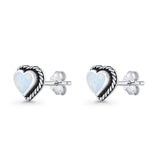 Heart Twisted Rope Solitaire Lab Created White Opal Stud Earring Oxidized 925 Sterling Silver Wholesale