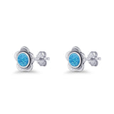 Flower 7.5mm Round Lab Created Blue Opal Floral Stud Earring Oxidized 925 Sterling Silver Wholesale