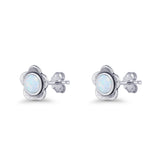 Flower 7.5mm Round Lab Created White Opal Floral Stud Earring Oxidized 925 Sterling Silver Wholesale