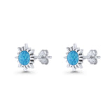 Sunflower 11mm Round Lab Created Blue Opal Stud Earring Star Oxidized 925 Sterling Silver Wholesale