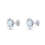 Sunflower 11mm Round Lab Created White Opal Stud Earring Star Oxidized 925 Sterling Silver Wholesale