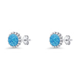 Round Stud Earring Lab Created Blue Opal Oxidized 925 Sterling Silver Wholesale