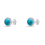 Round Stud Earring Turquoise Oxidized 925 Sterling Silver Wholesale