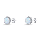 Round Stud Earring Lab Created White Opal Oxidized 925 Sterling Silver Wholesale