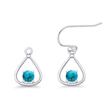 Pear Fishhook Earring Oxidized Round Turquoise 925 Sterling Silver