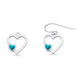 Heart Fishhook Earrings Turquoise Oxidized 925 Sterling Silver Wholesale