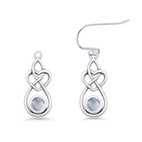 Round Moonstone Celtic Knot Heart Fishhook Earring 925 Sterling Silver