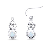 Round Lab Created White Opal Celtic Knot Heart Fishhook Earring 925 Sterling Silver