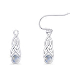 Round Moonstone Trinity Dangle Fishhook Earring 925 Sterling Silver