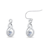 Round Twisted Loop Drop Fishhook Earring Oxidized Moonstone 925 Sterling Silver