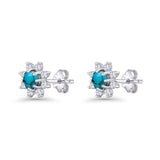 Minimalist 8.2mm Floral Stud Earrings Turquoise & Cubic Zirconia 925 Sterling Silver Wholesale