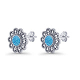 Flower Beaded 15.6mm Lab Created Blue Opal Oxidized Stud Earring 925 Sterling Silver Wholesale