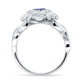 Sunflower Twisted Vine Leaf Engagement Ring Blue Sapphire CZ 925 Sterling Silver Wholesale