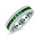 Full Eternity Band Princess Cut Green Emerald CZ 925 Sterling Silver Wholesale