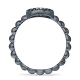 Round Evil Eye Blue CZ & Cubic Zirconia Beaded Ring 925 Sterling Silver