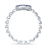 Round Evil Eye Blue CZ & Cubic Zirconia Beaded Ring 925 Sterling Silver
