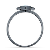 Art Deco Marquoise Oxidized Lab Created White Opal  Vintage Style Ring 925 Sterling Silver