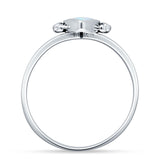 Art Deco Marquoise Oxidized Lab Created White Opal  Vintage Style Ring 925 Sterling Silver