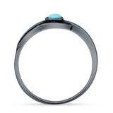 Vintage Style 6mm Turquoise Oxidized Feather Ring 925 Sterling Silver
