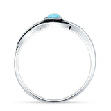 Vintage Style 6mm Turquoise Oxidized Feather Ring 925 Sterling Silver