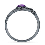 Oval Amethyst CZ Feather Rings 5.4mm Oxidized Beaded 925 Sterling Silver