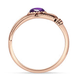 Oval Amethyst CZ Feather Rings 5.4mm Oxidized Beaded 925 Sterling Silver