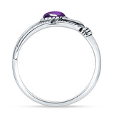 Oval Amethyst CZ Feather Rings 5.4mm Oxidized Beaded 925 Sterling Silver