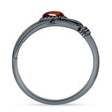 Oval Garnet CZ Feather Rings 5.4mm Oxidized Beaded 925 Sterling Silver