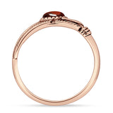 Oval Garnet CZ Feather Rings 5.4mm Oxidized Beaded 925 Sterling Silver