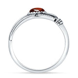 Oval Garnet CZ Feather Rings 5.4mm Oxidized Beaded 925 Sterling Silver