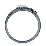 Oval Moonstone Feather Rings 5.4mm Oxidized Beaded 925 Sterling Silver
