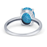 Solitaire Engagement Ring Oval Lab Created Blue Opal 925 Sterling Silver