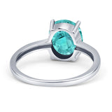 Solitaire Engagement Ring Oval Simulated Paraiba Tourmaline CZ 925 Sterling Silver